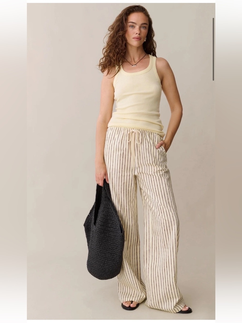 Caara By Few Moda Beatriz Cotton Pants Size XS Butter Cacao Stripe NWT